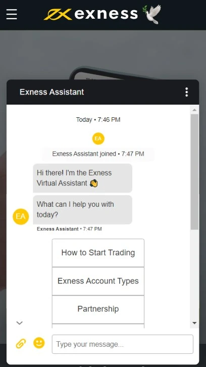 Exness chat assistant